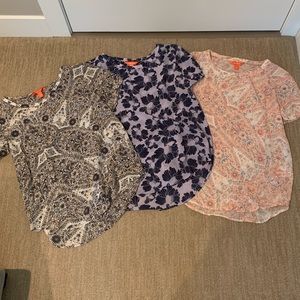 Lot of 3 joe fresh silk tops- printed size small